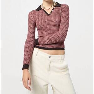 NEW GUEST IN RESIDENCE chevron long sleeve shrunken polo in burnt cocoa